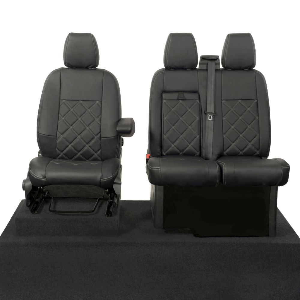 Ford Transit CUSTOM DCIV Leatherette Tailored Front Seat Covers - Black  (2013 Onwards)