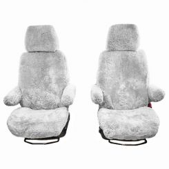 VW Transporter Luxury Motorhome Faux Sheepskin Seat Covers (Pair WITH Armrests) - Light Grey
