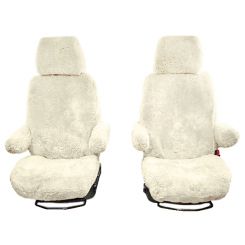 VW Transporter Luxury Motorhome Faux Sheepskin Seat Covers (Pair WITH Armrests) - Cream