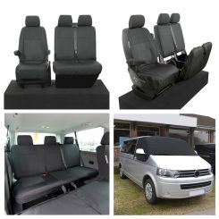 VW Transporter T5/T5.1 (6 Seater) Tailored Seat Covers (with 2nd Row Bench) & Luxury Screen Wrap - Black (2003-2015)