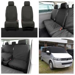 VW Transporter T5/T5.1 (5 Seater) Tailored Seat Covers (with 2nd row Single/Double - NO front Armrests - Black) & Luxury Screen Wrap - (Black) 2003-2015
