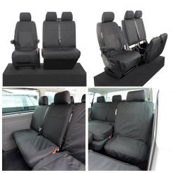 VW T6 Kombi (6 Seater) Tailored Seat Covers (with 2nd Row Single+Double) - Black (2015 Onwards)