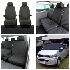 VW Transporter T5/T5.1 (5 Seater) Tailored Seat Covers (with 2nd Row Single+Double - Black) Luxury Screen Wrap - (Navy) 2003-2015