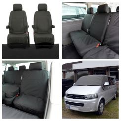 VW Transporter T5/T5.1 (5 Seater) Tailored Seat Covers (with 2nd Row Single+Double - Black) Luxury Screen Wrap - (Dark Grey) 2003-2015