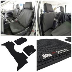 Ford Ranger T6 Tailored Front Seat Covers and Rubber Floor Mats - Black (2012-2018)