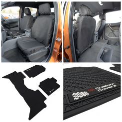 Ford Ranger Wildtrak Tailored Front Seat Covers and Rubber Floor Mats - Black (2016-2018)