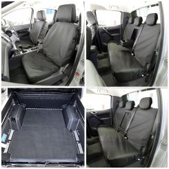 Ford Ranger T6 (Double Cab) Tailored Front & Rear Seat Covers & Custom Trunk Liner - Black (2012-2018)