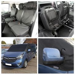Vauxhall Vivaro (Crew Cab) Tailored Front Seat Covers & Custom Screen Wrap - Black (2014-2019)