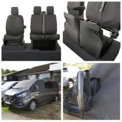 Fits Ford Transit Custom Leader Tailored Front Seat Covers (Single/Double NO Pull Down Tray - Black) & Custom Screen Wrap - (Dark Grey) 2013 Onwards