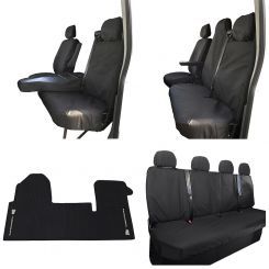 Renault Master Tailored Front & Rear Seat Covers and Front Rubber Floor Mats - Black (2010 Onwards)