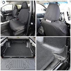 Nissan Navara NP300 (Double Cab) Tailored Front Seat Covers & Trunk Liner - Black (2016 Onwards)